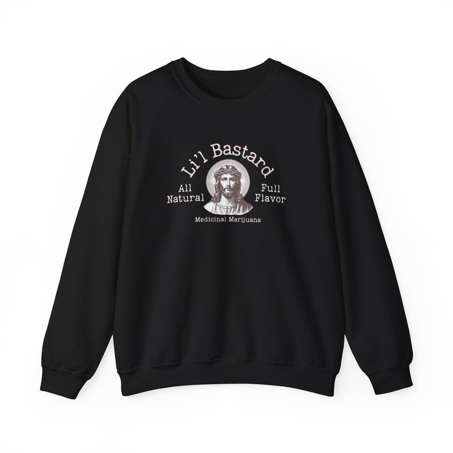 'Lil' Bastard' Jesus Marijuana Print, Perfect for Casual Style, Gift for Friends, Humor Apparel, Unisex Sweatshirt