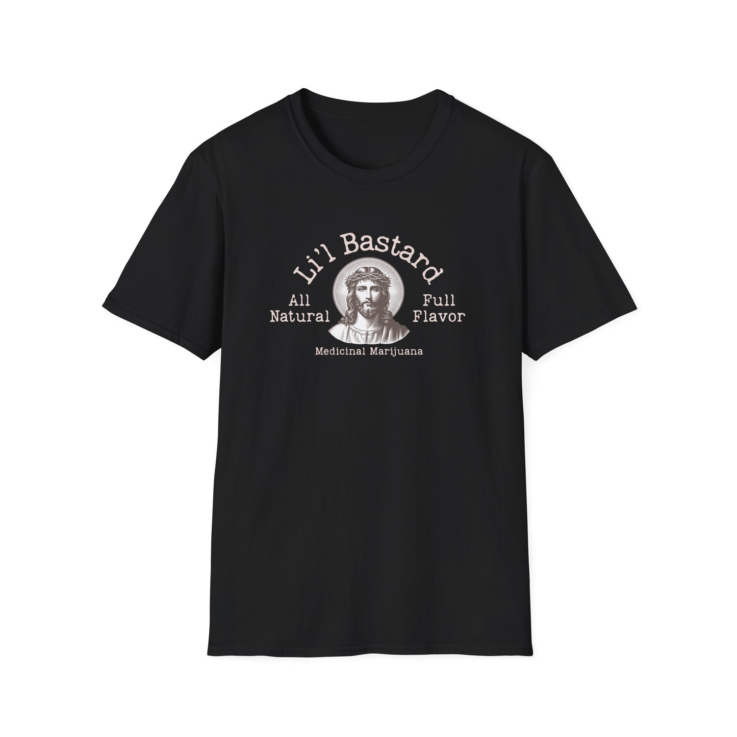 'Lil' Bastard' Unisex Cannabis-Themed Jesus T-Shirt, Funny Marijuana Shirt, Unique Gift for Stoners, Good Vibes Tee, Herbal Remedies Apparel
