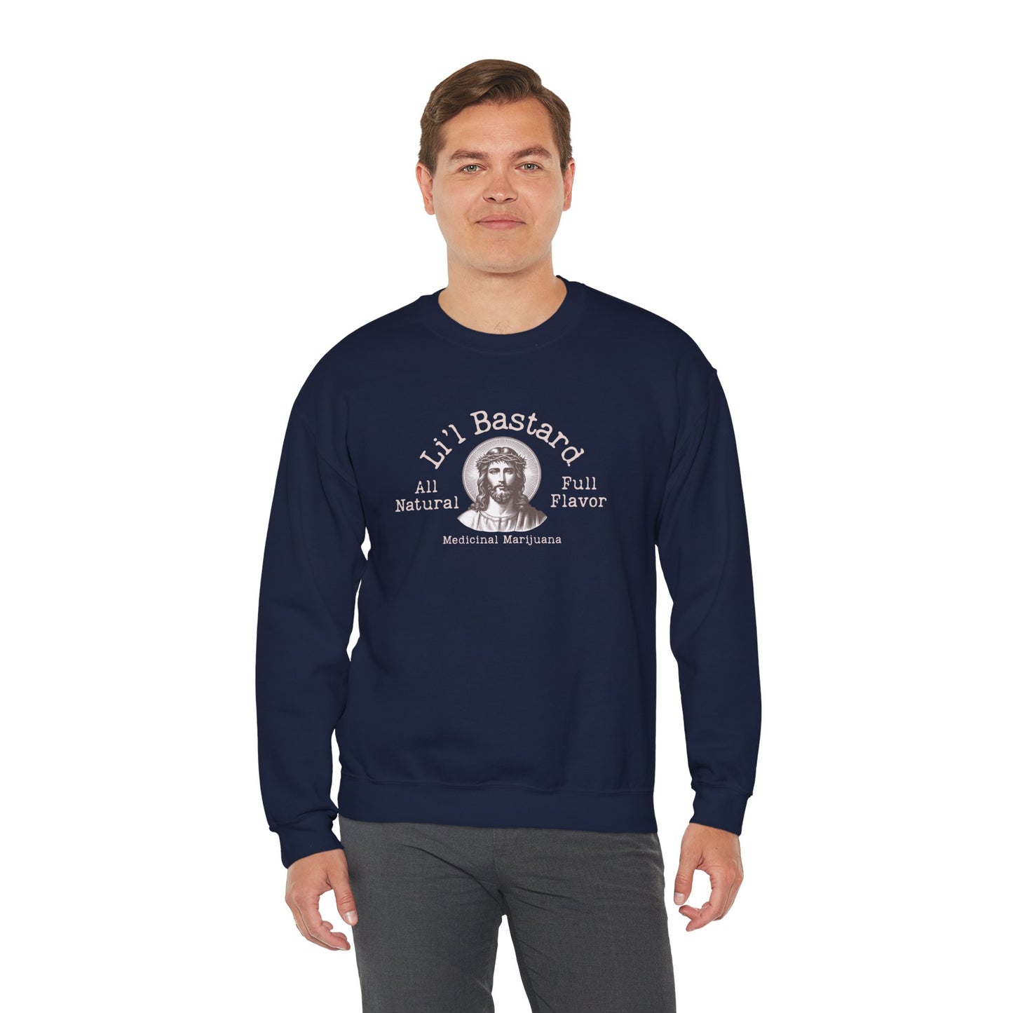 'Lil' Bastard' Jesus Marijuana Print, Perfect for Casual Style, Gift for Friends, Humor Apparel, Unisex Sweatshirt