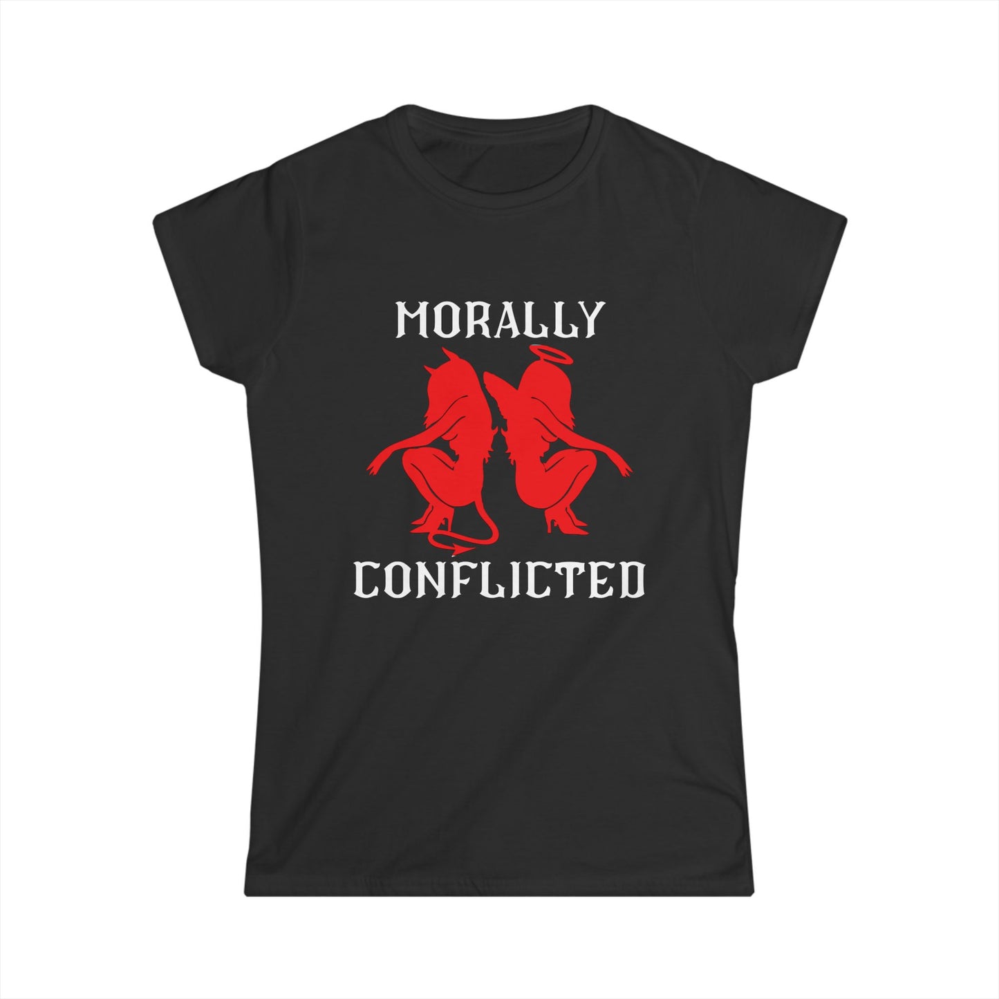 Morally Conflicted Women's Softstyle Tee, Cute Graphic Tee, Gift for Her, Casual Wear, Statement Shirt, Everyday Fashion