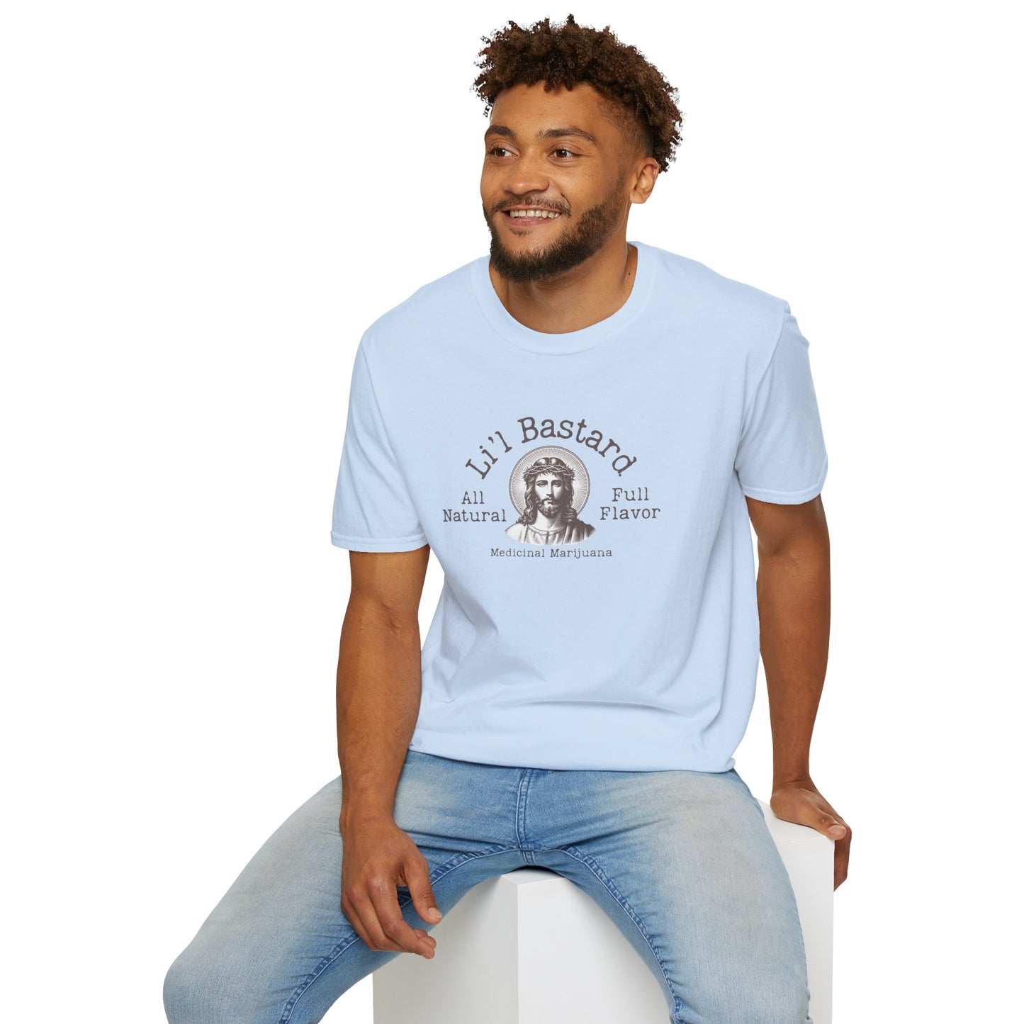 'Lil' Bastard' Unisex Cannabis-Themed Jesus T-Shirt, Funny Marijuana Shirt, Unique Gift for Stoners, Good Vibes Tee, Herbal Remedies Apparel