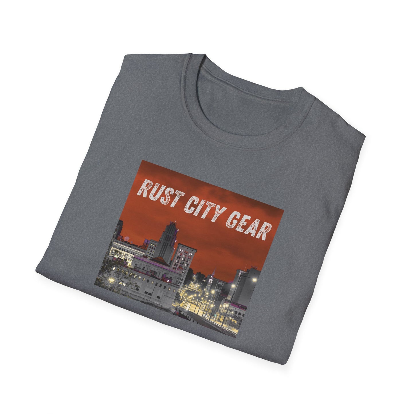 Rust City Gear Unisex Softstyle T-Shirt - Urban Fashion Tee, Casual Wear, Gift for City Lovers, Streetwear, Graphic Tee