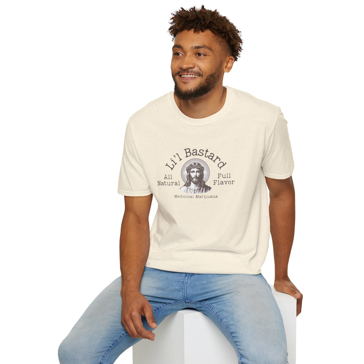 'Lil' Bastard' Unisex Cannabis-Themed Jesus T-Shirt, Funny Marijuana Shirt, Unique Gift for Stoners, Good Vibes Tee, Herbal Remedies Apparel
