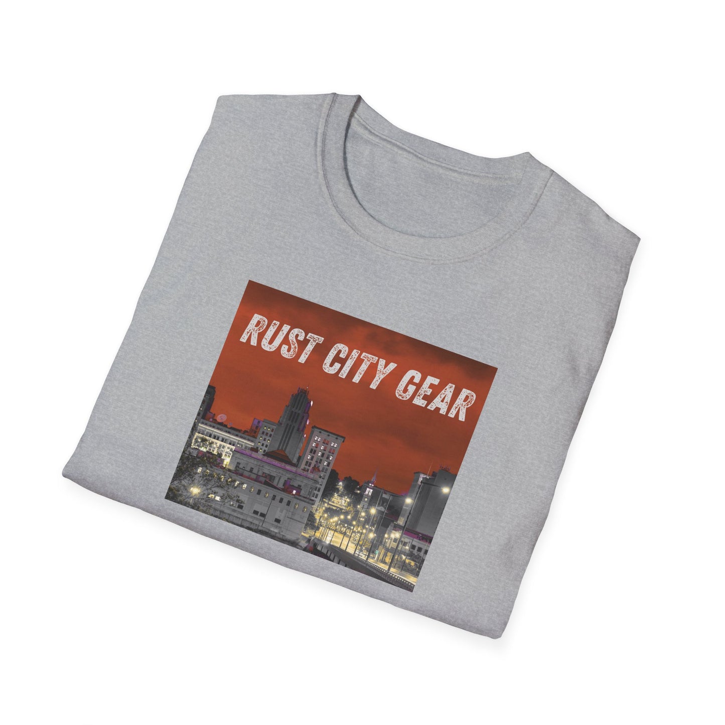 Rust City Gear Unisex Softstyle T-Shirt - Urban Fashion Tee, Casual Wear, Gift for City Lovers, Streetwear, Graphic Tee