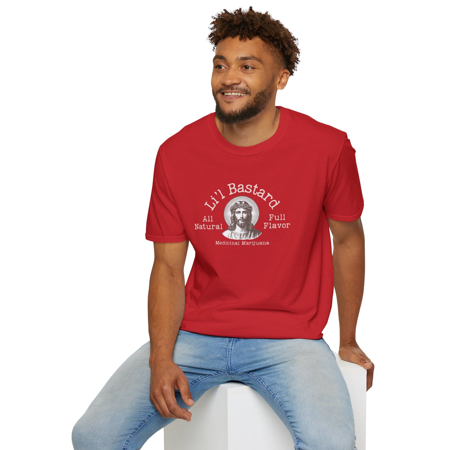 'Lil' Bastard' Unisex Cannabis-Themed Jesus T-Shirt, Funny Marijuana Shirt, Unique Gift for Stoners, Good Vibes Tee, Herbal Remedies Apparel