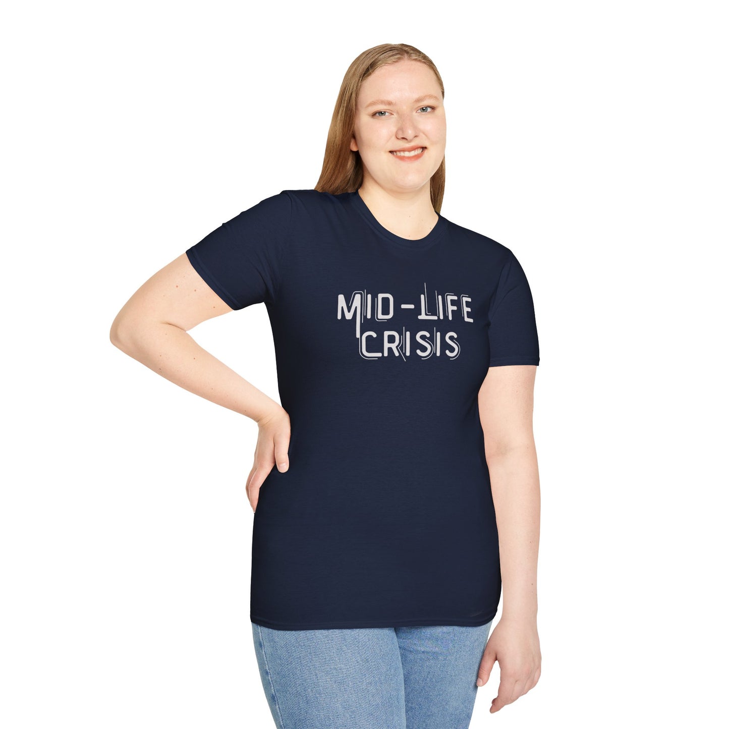 Mid-Life Crisis Unisex Softstyle T-Shirt, Funny Gift for Birthdays, Casual Wear, Humor Shirt, Great for Parties, Self-Care Tees
