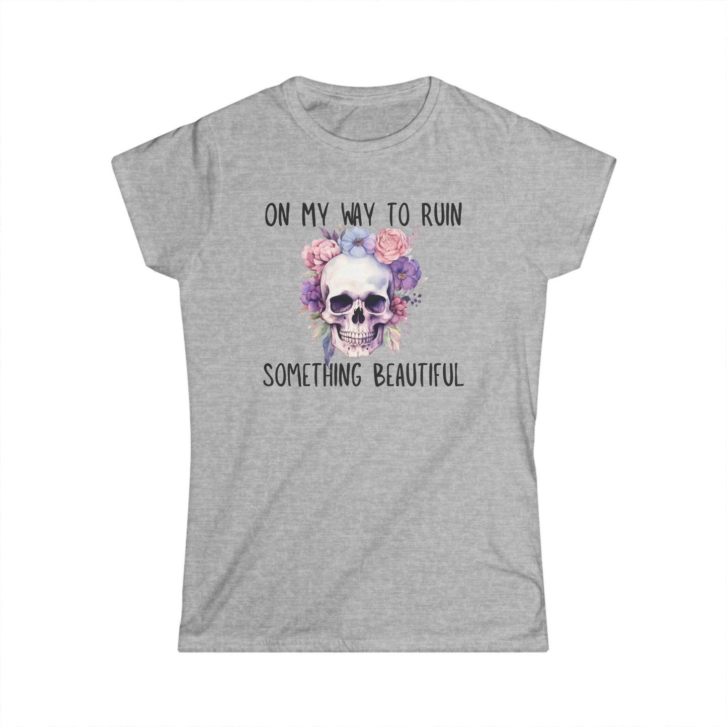 Skull Floral Graphic Tee, Edgy Women's Shirt, Casual Summer Top, Gift for Her, Trendy Statement Tee