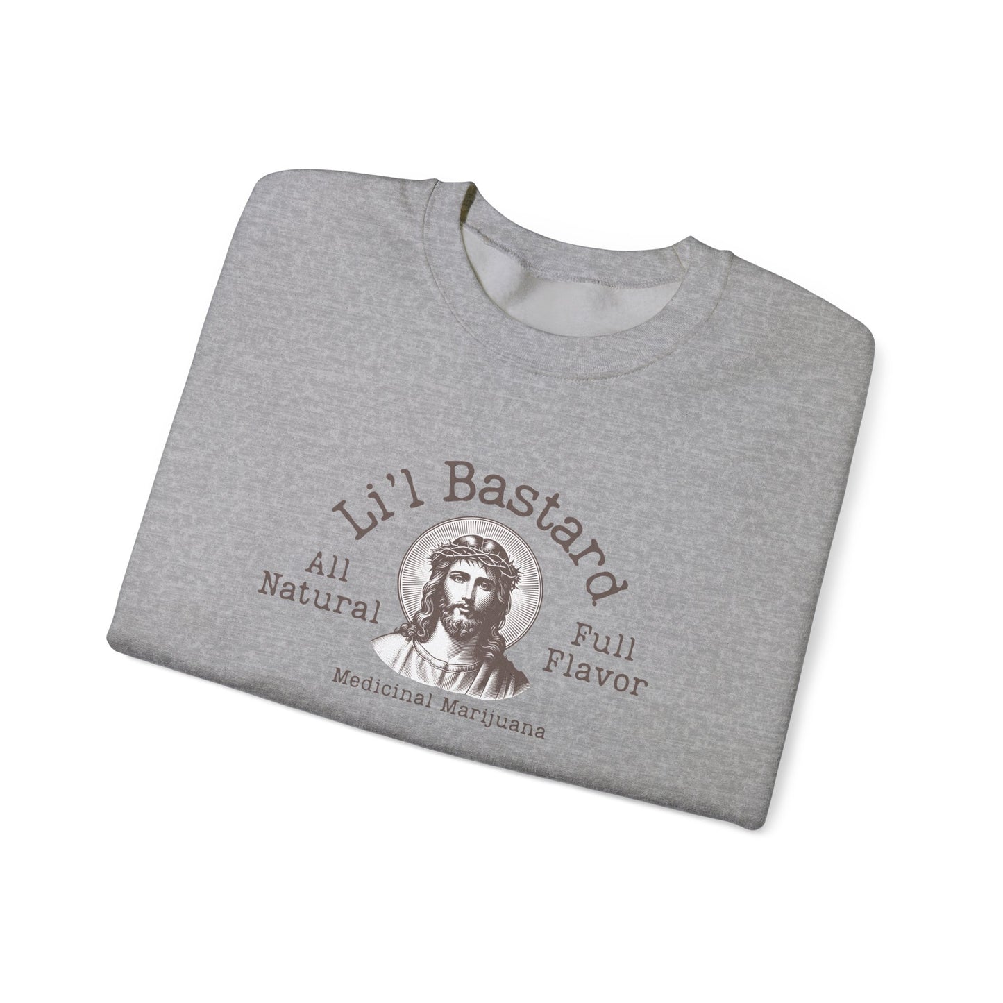 'Lil' Bastard' Jesus Marijuana Print, Perfect for Casual Style, Gift for Friends, Humor Apparel, Unisex Sweatshirt