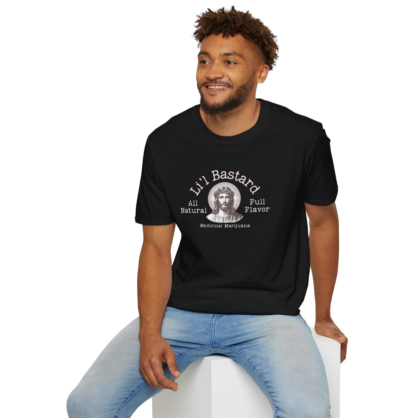 'Lil' Bastard' Unisex Cannabis-Themed Jesus T-Shirt, Funny Marijuana Shirt, Unique Gift for Stoners, Good Vibes Tee, Herbal Remedies Apparel