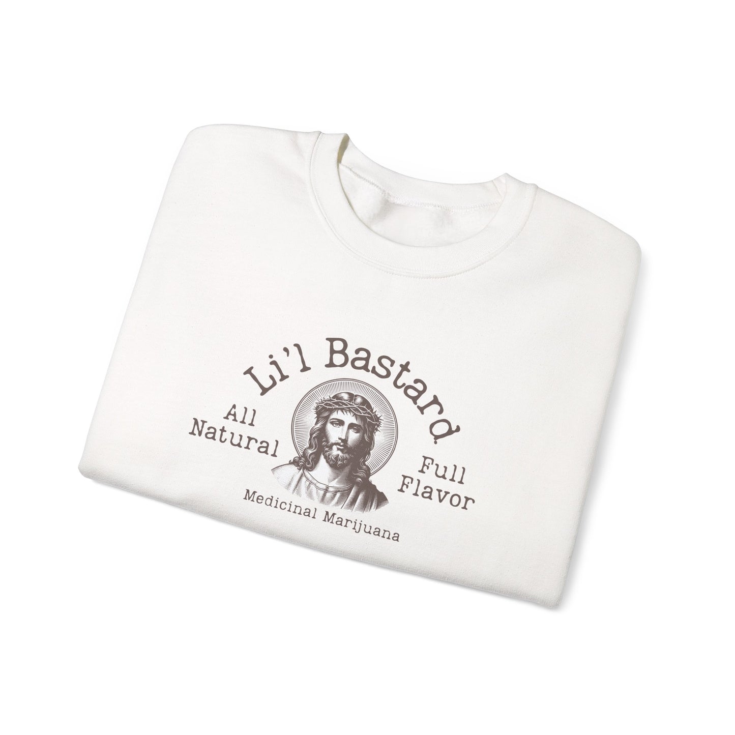 'Lil' Bastard' Jesus Marijuana Print, Perfect for Casual Style, Gift for Friends, Humor Apparel, Unisex Sweatshirt