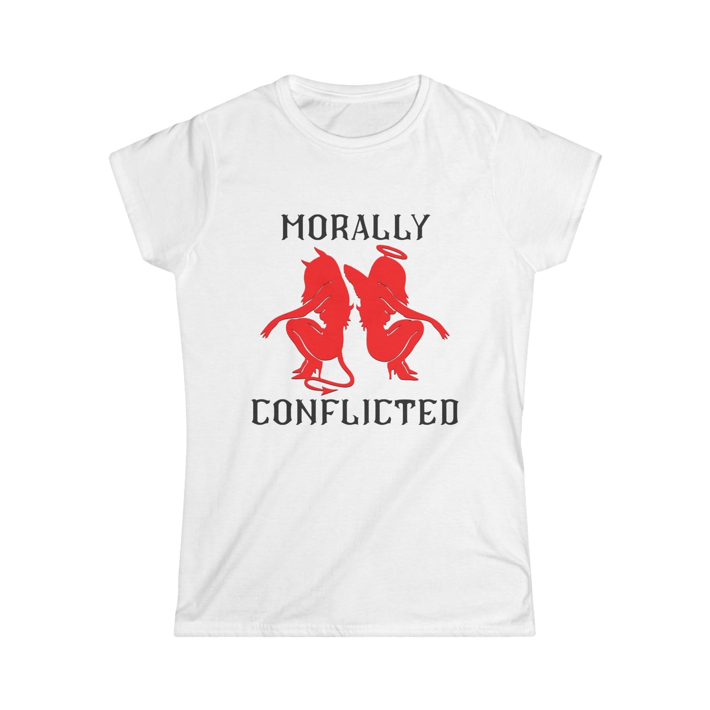 Morally Conflicted Women's Softstyle Tee, Cute Graphic Tee, Gift for Her, Casual Wear, Statement Shirt, Everyday Fashion