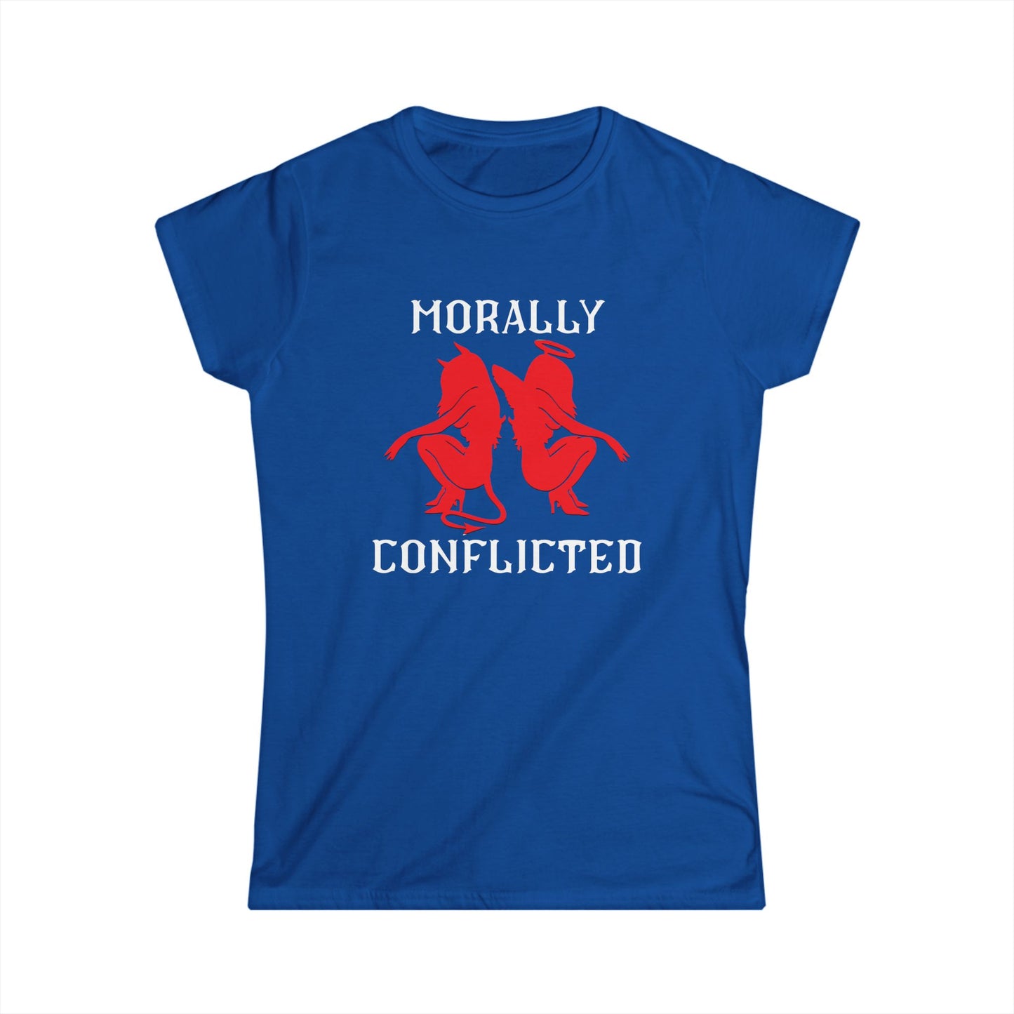 Morally Conflicted Women's Softstyle Tee, Cute Graphic Tee, Gift for Her, Casual Wear, Statement Shirt, Everyday Fashion