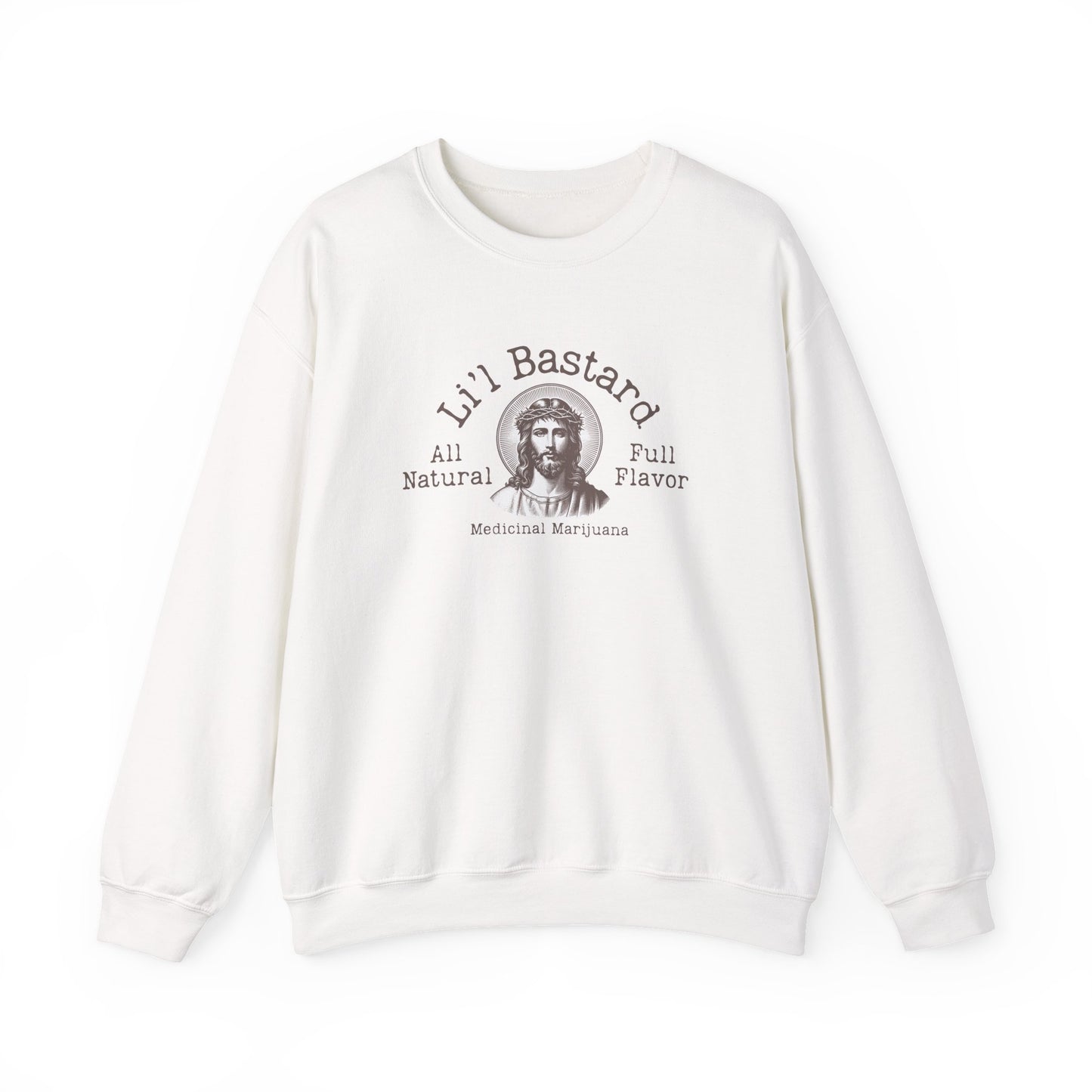 'Lil' Bastard' Jesus Marijuana Print, Perfect for Casual Style, Gift for Friends, Humor Apparel, Unisex Sweatshirt