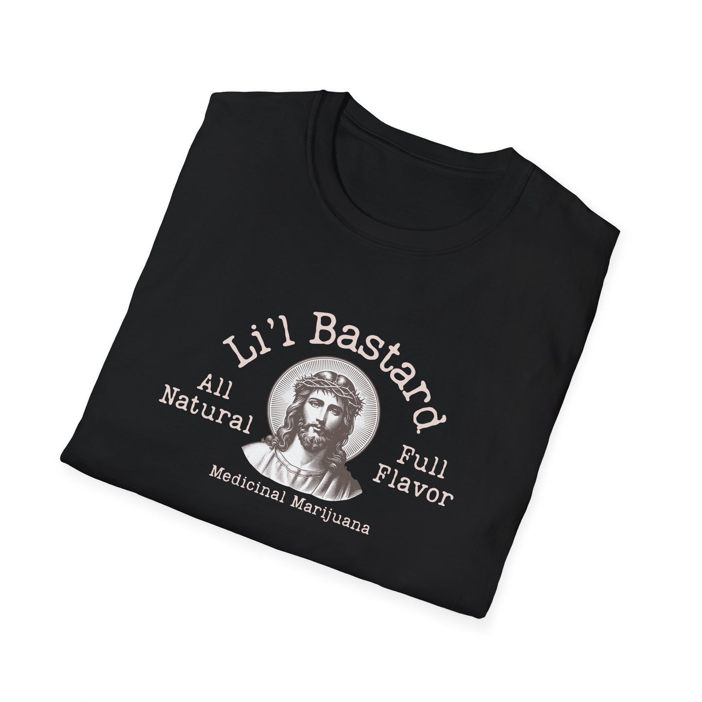 'Lil' Bastard' Unisex Cannabis-Themed Jesus T-Shirt, Funny Marijuana Shirt, Unique Gift for Stoners, Good Vibes Tee, Herbal Remedies Apparel