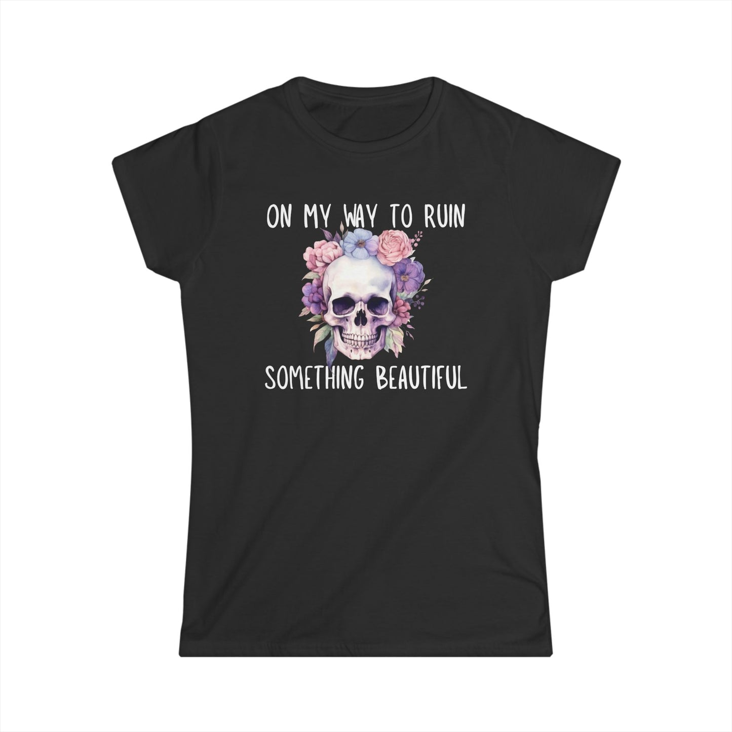Skull Floral Graphic Tee, Edgy Women's Shirt, Casual Summer Top, Gift for Her, Trendy Statement Tee
