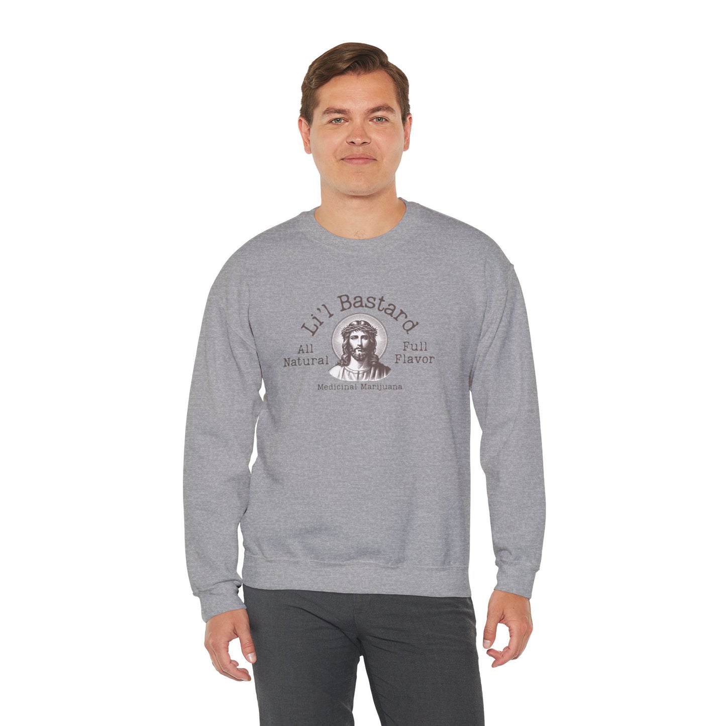 'Lil' Bastard' Jesus Marijuana Print, Perfect for Casual Style, Gift for Friends, Humor Apparel, Unisex Sweatshirt