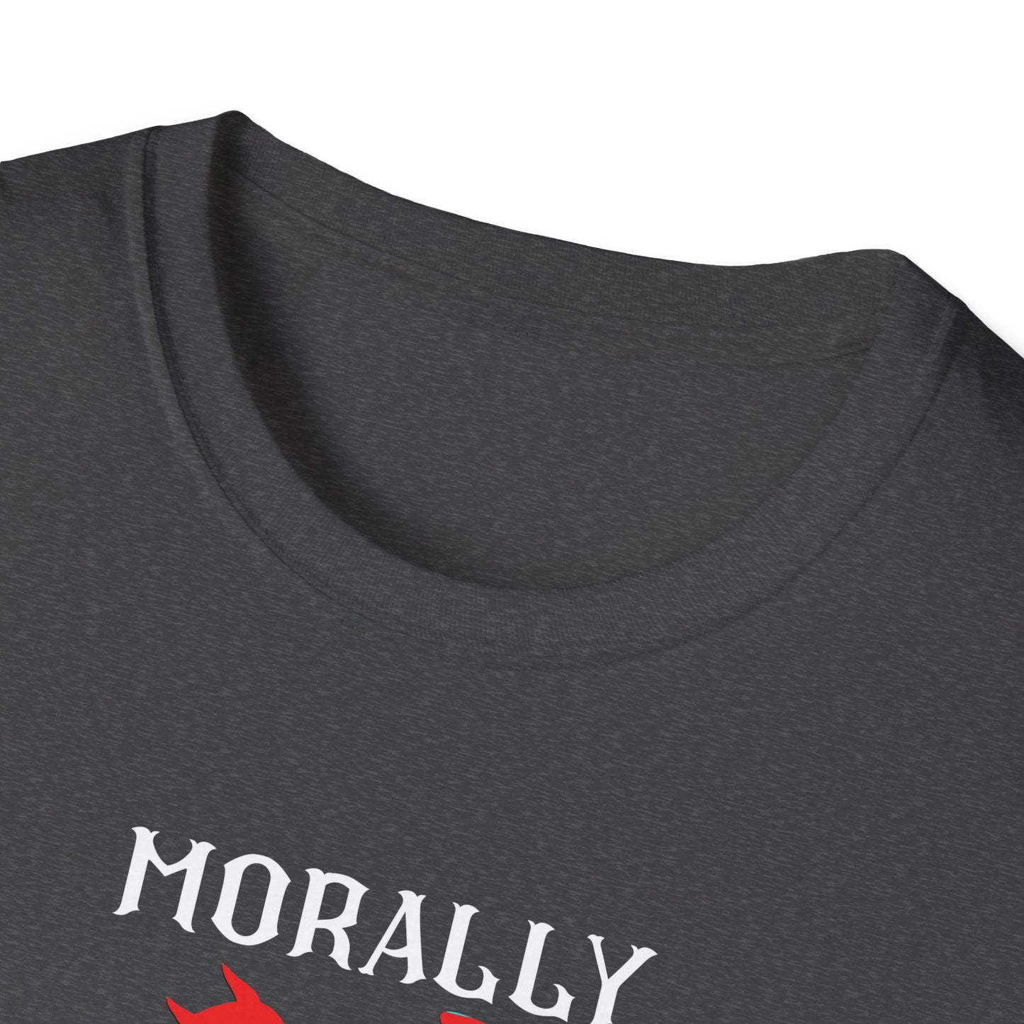 Morally Conflicted Unisex Softstyle T-Shirt - Quirky Graphic Tee, Gift for Friends, Casual Wear, Fun Statement Shirt, Unique Humor Apparel