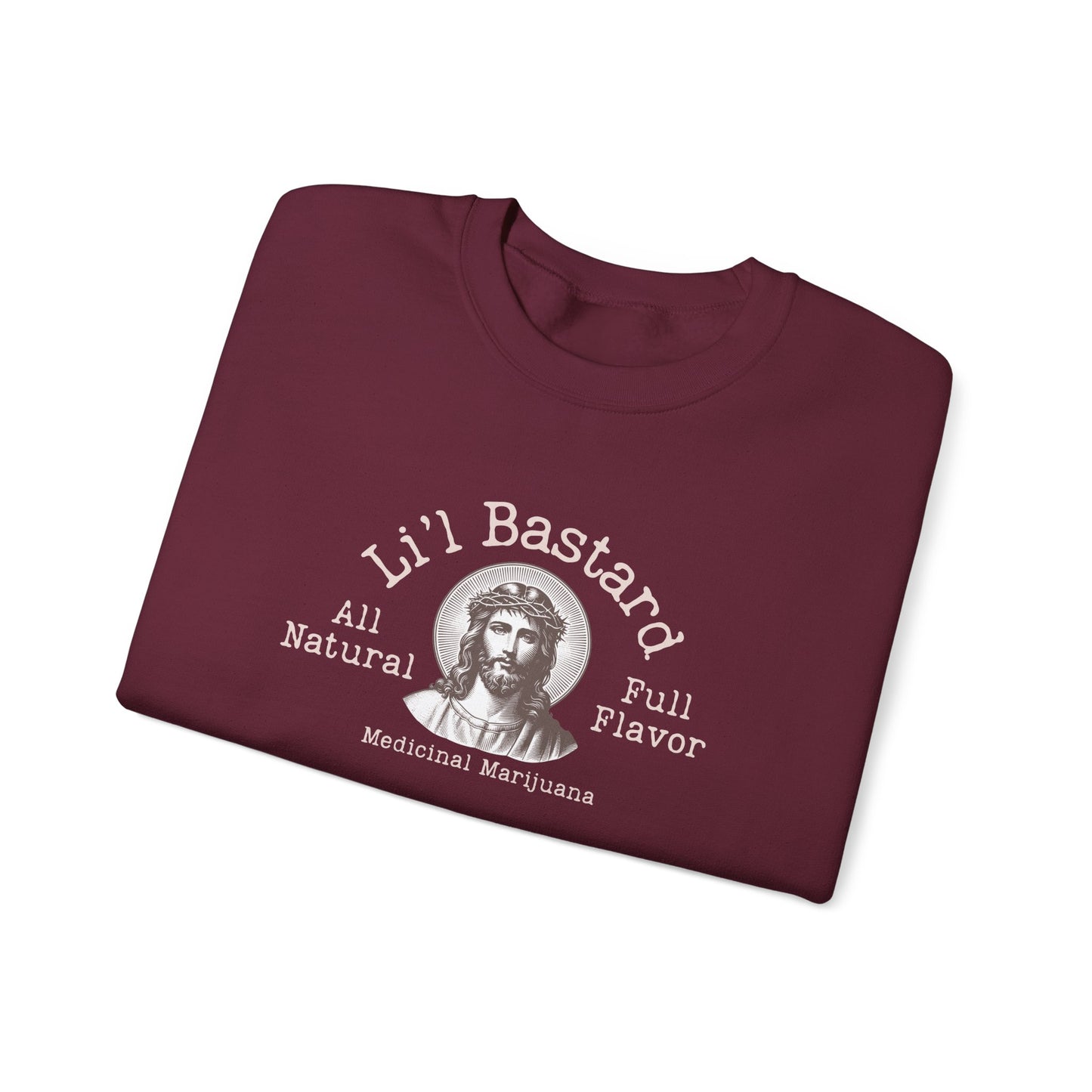 'Lil' Bastard' Jesus Marijuana Print, Perfect for Casual Style, Gift for Friends, Humor Apparel, Unisex Sweatshirt