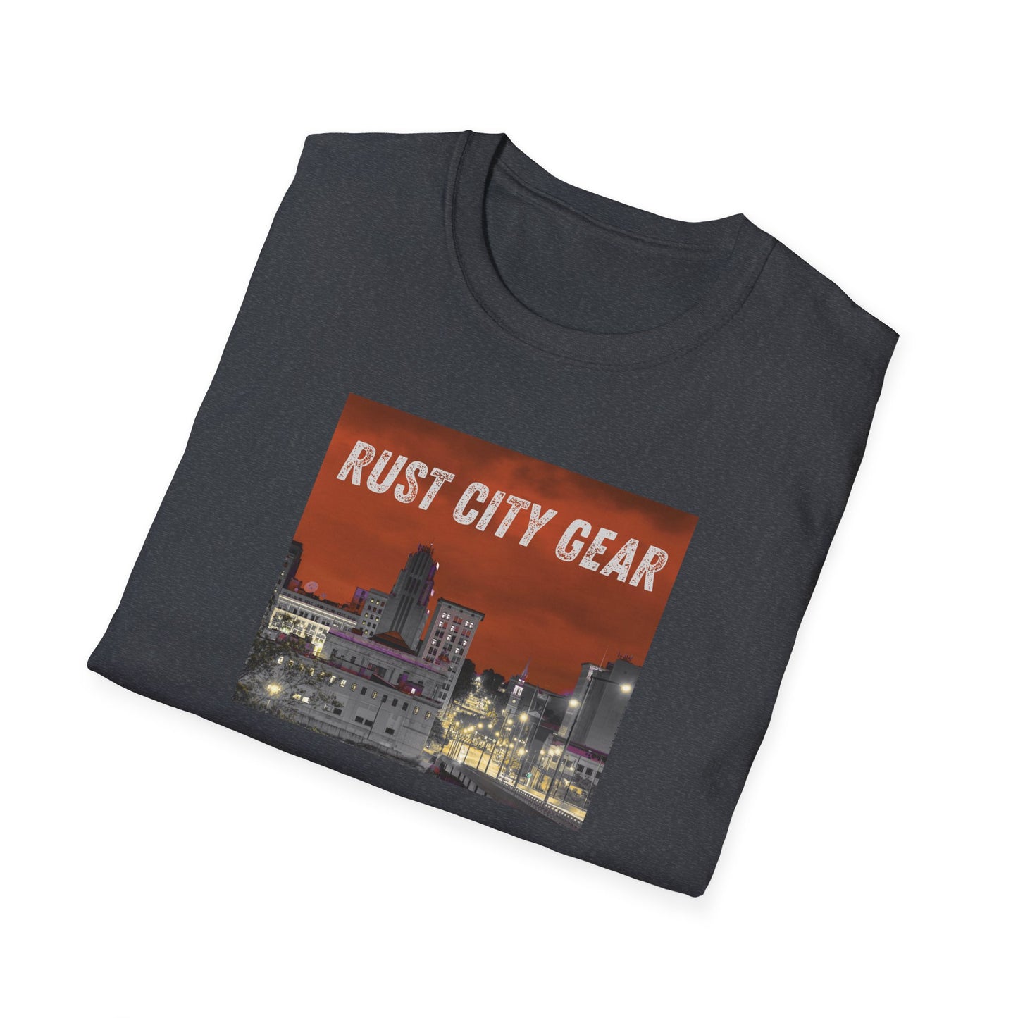 Rust City Gear Unisex Softstyle T-Shirt - Urban Fashion Tee, Casual Wear, Gift for City Lovers, Streetwear, Graphic Tee