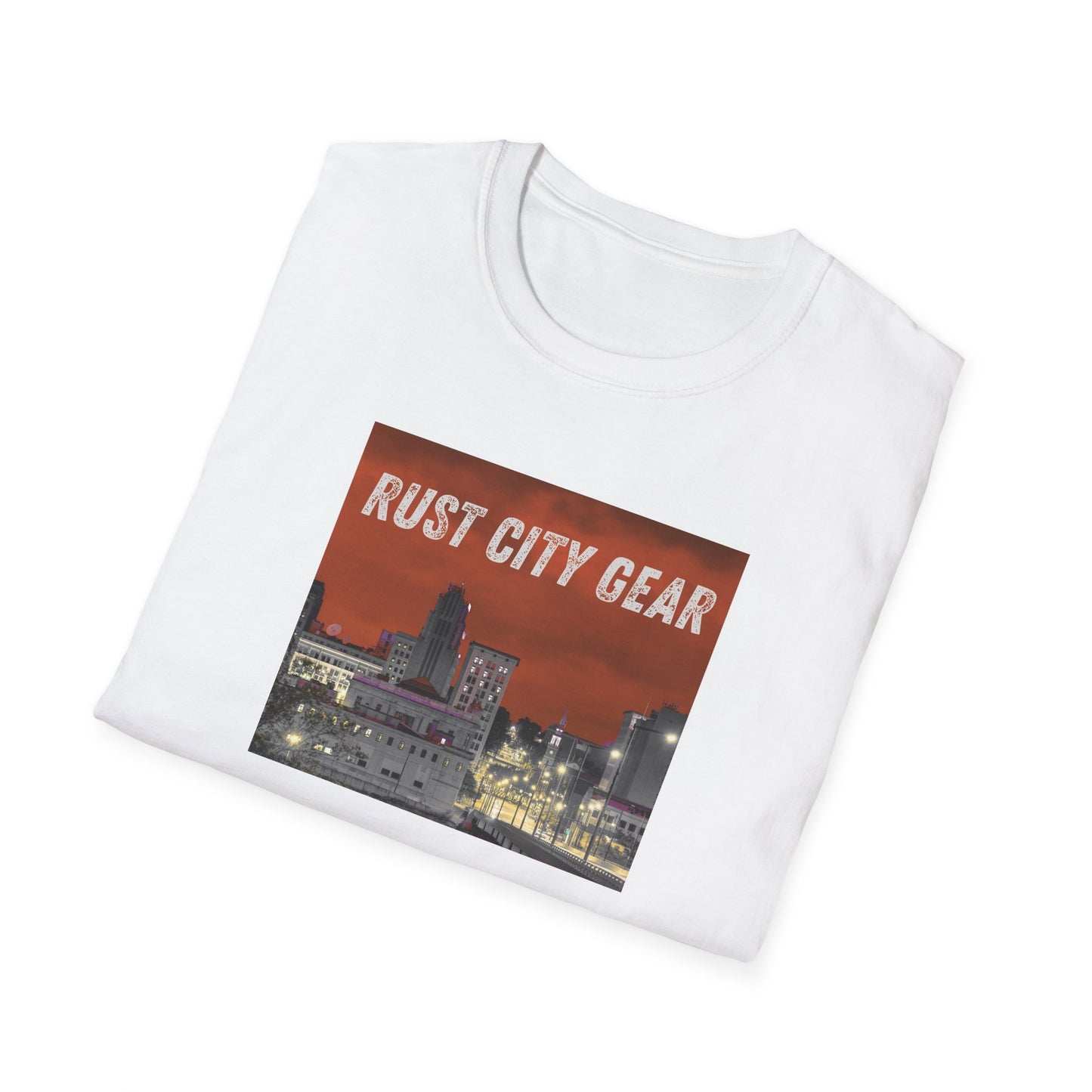 Rust City Gear Unisex Softstyle T-Shirt - Urban Fashion Tee, Casual Wear, Gift for City Lovers, Streetwear, Graphic Tee