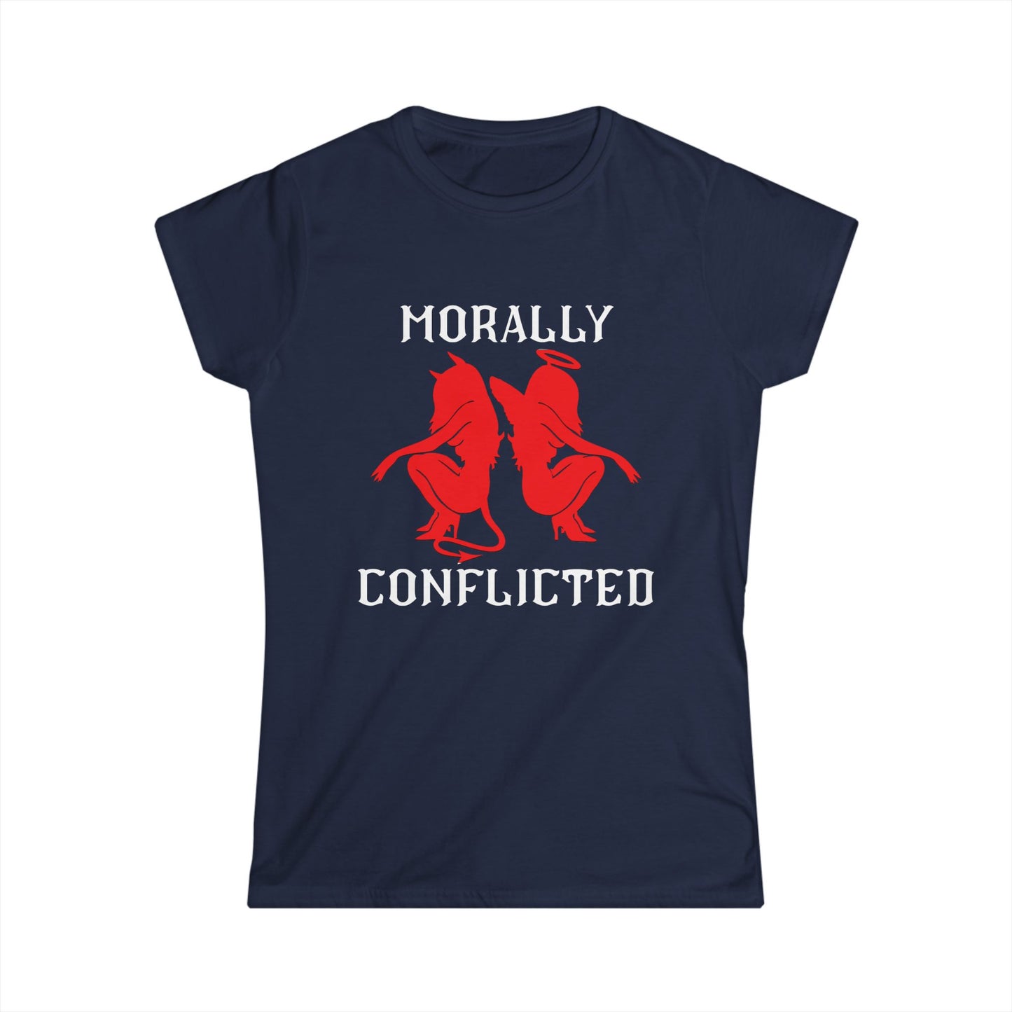 Morally Conflicted Women's Softstyle Tee, Cute Graphic Tee, Gift for Her, Casual Wear, Statement Shirt, Everyday Fashion