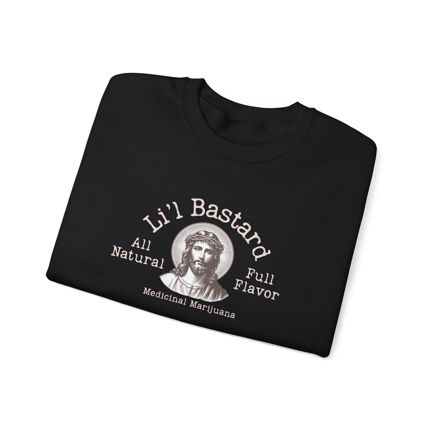 'Lil' Bastard' Jesus Marijuana Print, Perfect for Casual Style, Gift for Friends, Humor Apparel, Unisex Sweatshirt