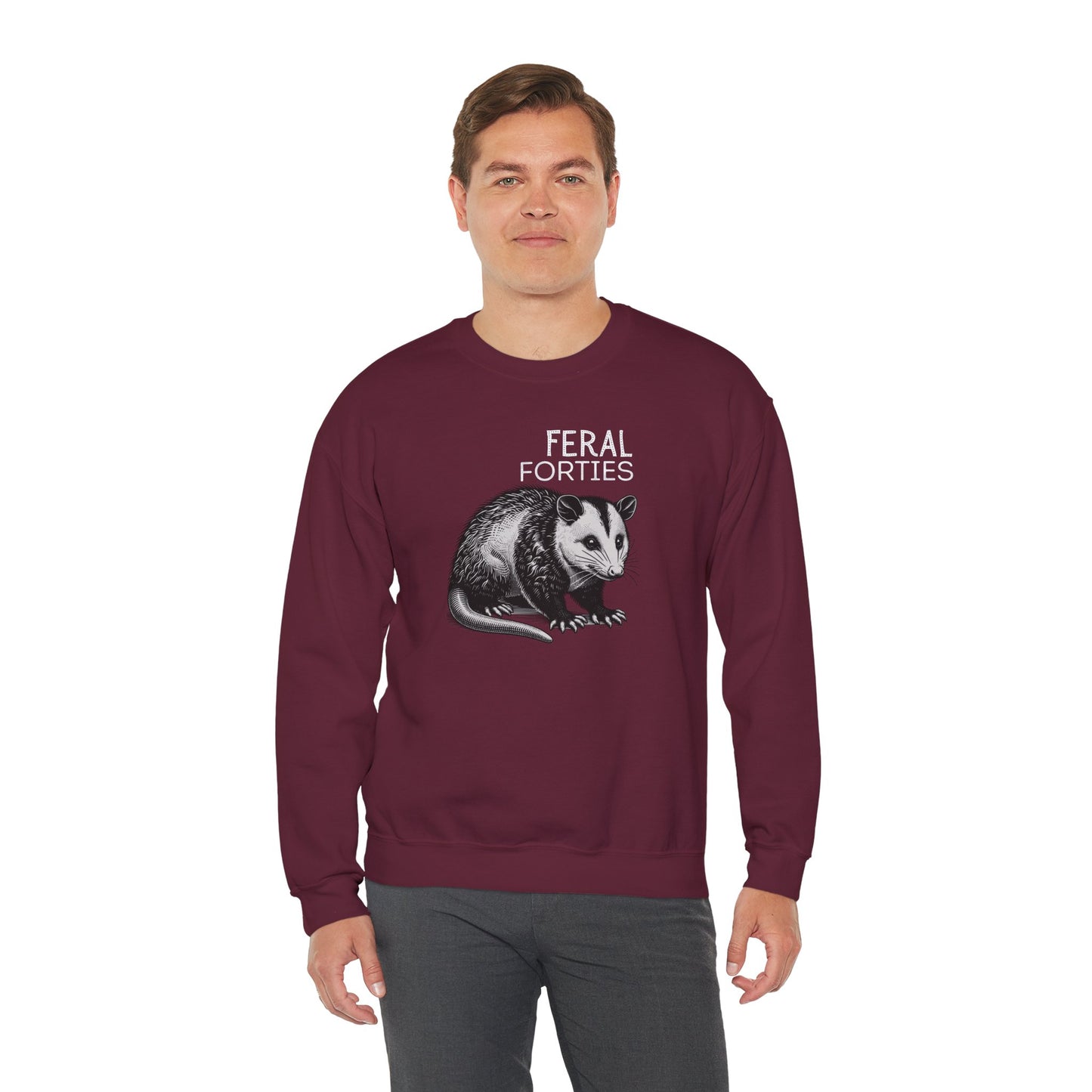 Feral Forties Sweatshirt, Funny Graphic Sweatshirt, Unisex Crewneck, Birthday Gift for Him/Her, Cozy Lounge Apparel
