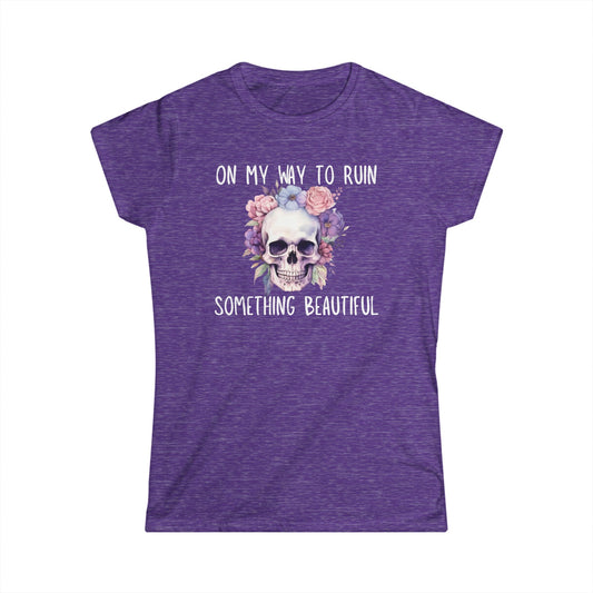 Skull Floral Graphic Tee, Edgy Women's Shirt, Casual Summer Top, Gift for Her, Trendy Statement Tee