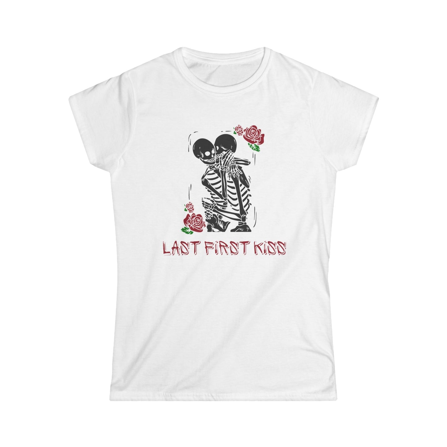 Last First Kiss Skeleton Love Women's Tee, Casual Halloween T-Shirt, Cute Skeleton Shirt