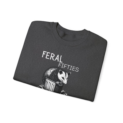Feral Fifties Crewneck Sweatshirt, Funny Animal Sweatshirt, Gift for Animal Lovers, Casual Wear, Cozy Sweatshirt for Relaxation