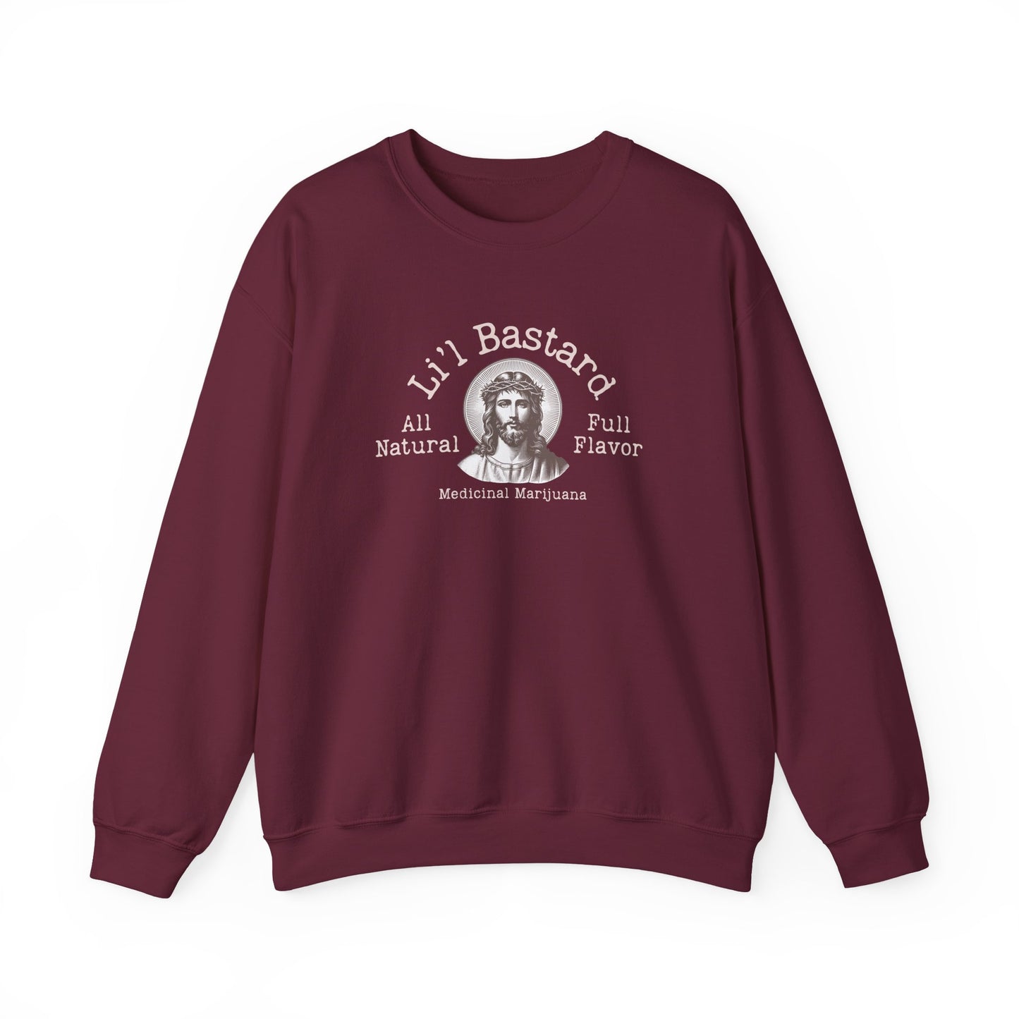 'Lil' Bastard' Jesus Marijuana Print, Perfect for Casual Style, Gift for Friends, Humor Apparel, Unisex Sweatshirt