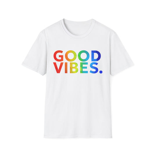 Good Vibes Rainbow Tee, Positive Energy Apparel, Casual Wear, Gift for Friends, Birthday Celebrations