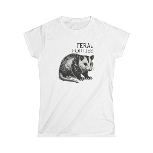 Feral Forties Graphic Tee, Fun Women's T-Shirt for Birthday, Casual Wear, Animal Lovers, Unique Gift Idea
