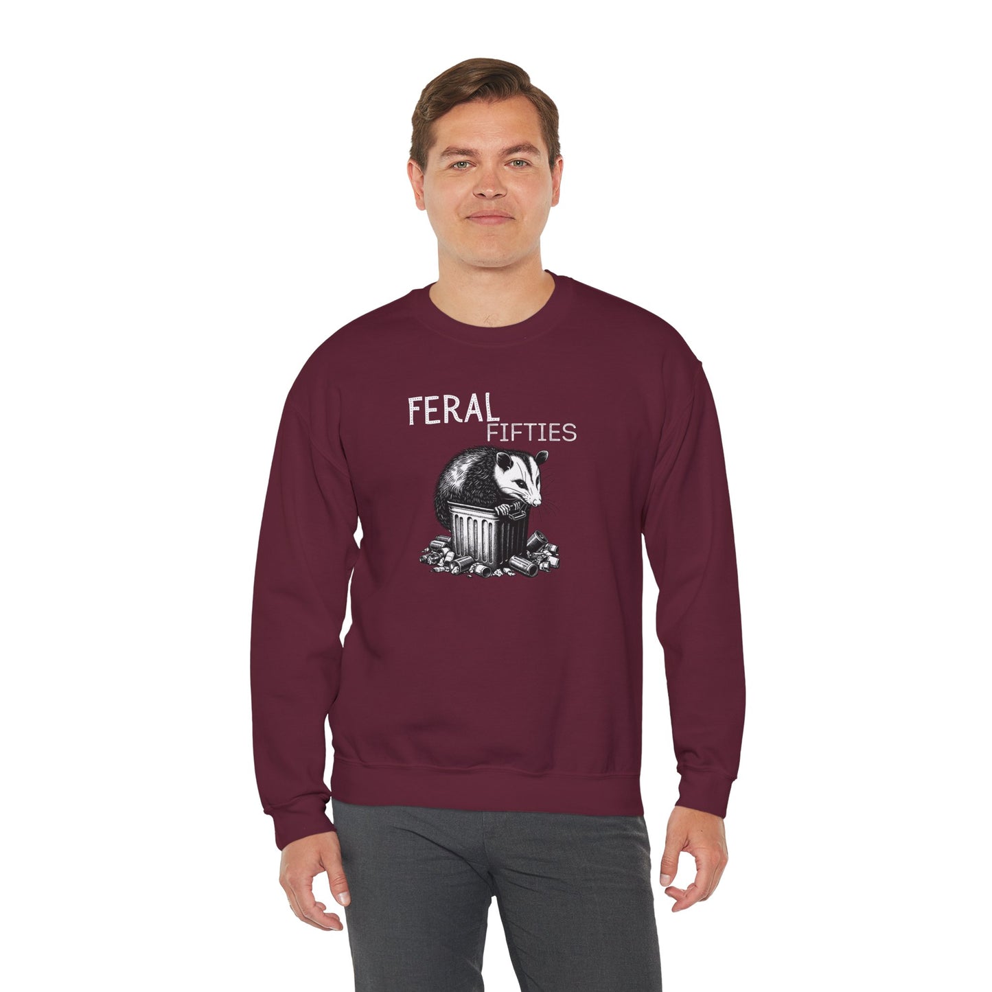 Feral Fifties Crewneck Sweatshirt, Funny Animal Sweatshirt, Gift for Animal Lovers, Casual Wear, Cozy Sweatshirt for Relaxation