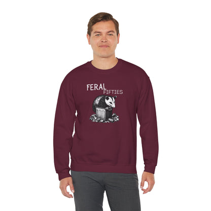 Feral Fifties Crewneck Sweatshirt, Funny Animal Sweatshirt, Gift for Animal Lovers, Casual Wear, Cozy Sweatshirt for Relaxation