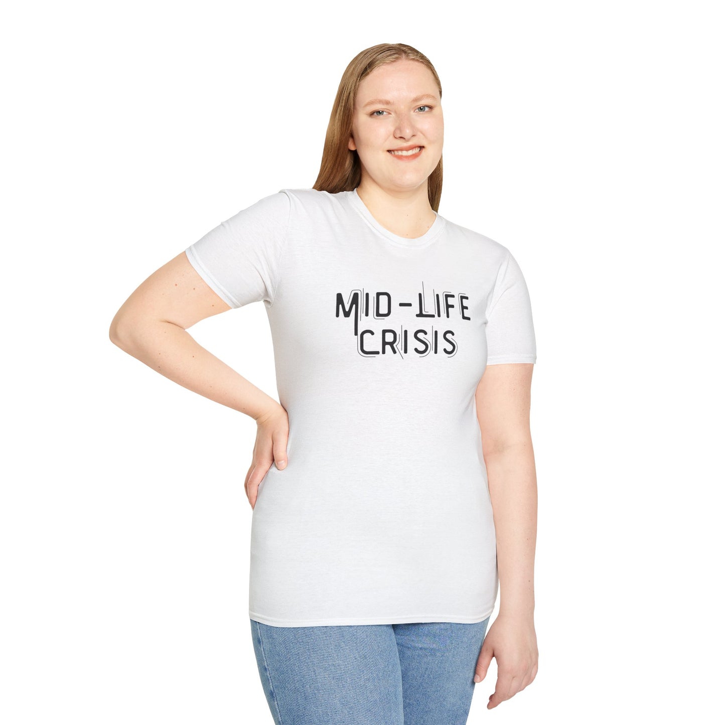 Mid-Life Crisis Unisex Softstyle T-Shirt, Funny Gift for Birthdays, Casual Wear, Humor Shirt, Great for Parties, Self-Care Tees