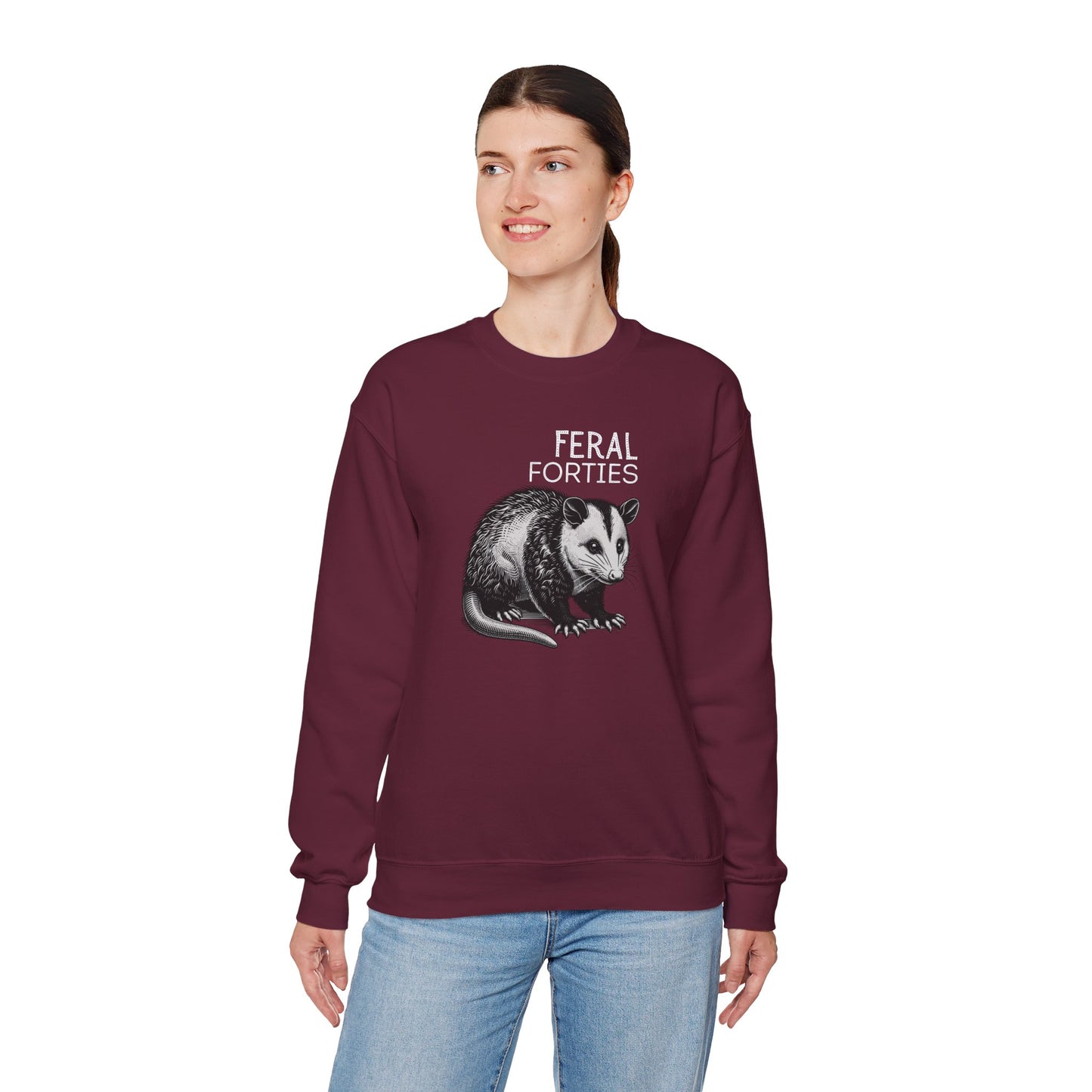Feral Forties Sweatshirt, Funny Graphic Sweatshirt, Unisex Crewneck, Birthday Gift for Him/Her, Cozy Lounge Apparel