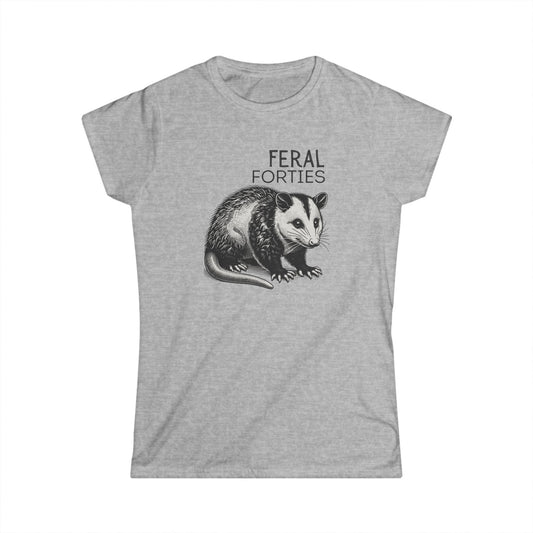 Feral Forties Graphic Tee, Fun Women's T-Shirt for Birthday, Casual Wear, Animal Lovers, Unique Gift Idea