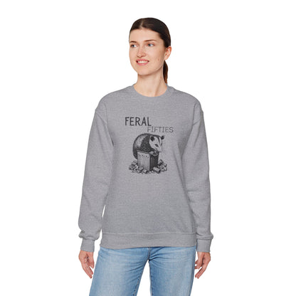 Feral Fifties Crewneck Sweatshirt, Funny Animal Sweatshirt, Gift for Animal Lovers, Casual Wear, Cozy Sweatshirt for Relaxation
