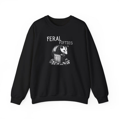 Feral Fifties Crewneck Sweatshirt, Funny Animal Sweatshirt, Gift for Animal Lovers, Casual Wear, Cozy Sweatshirt for Relaxation