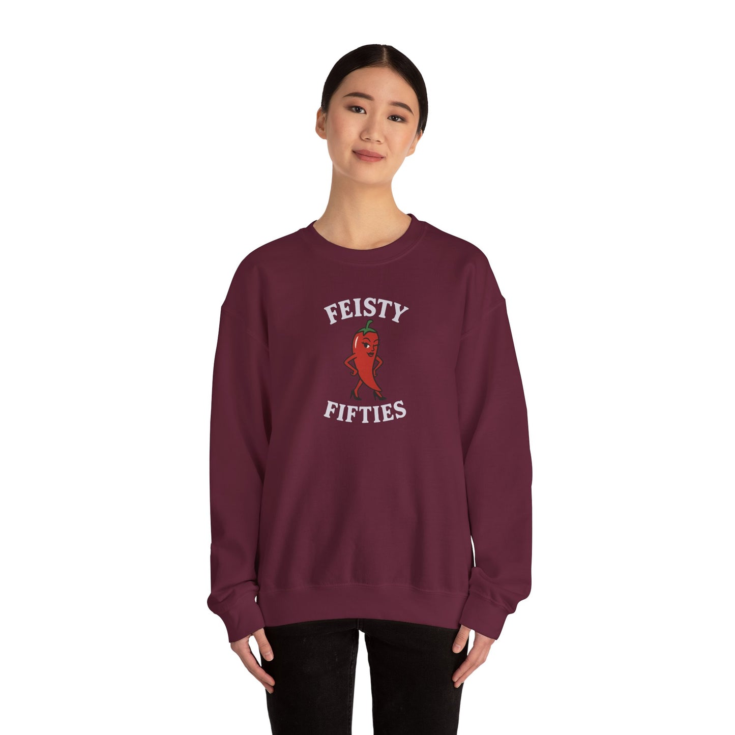 Feisty Fifties Sweatshirt - Unisex Crewneck, Cute Gift for Birthdays, Vintage Style, Cozy Fashion for Everyone
