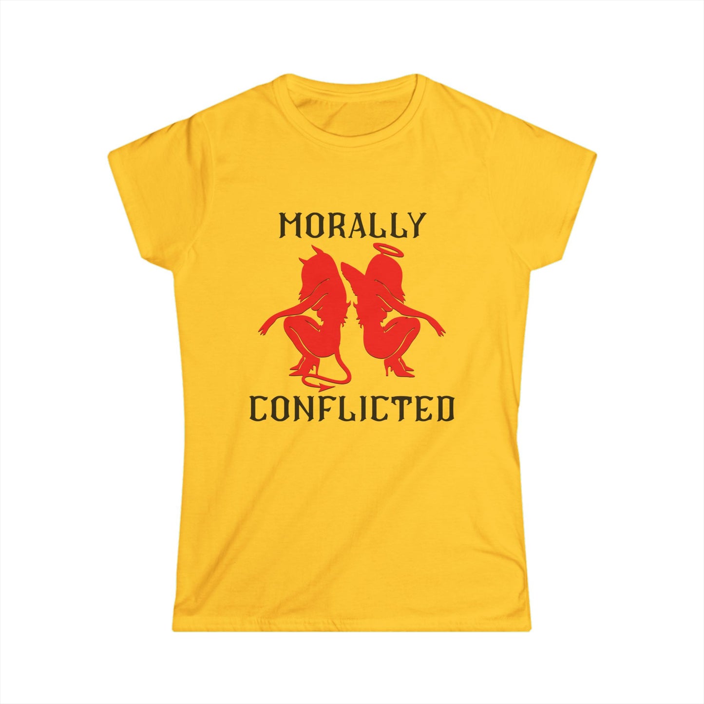 Morally Conflicted Women's Softstyle Tee, Cute Graphic Tee, Gift for Her, Casual Wear, Statement Shirt, Everyday Fashion