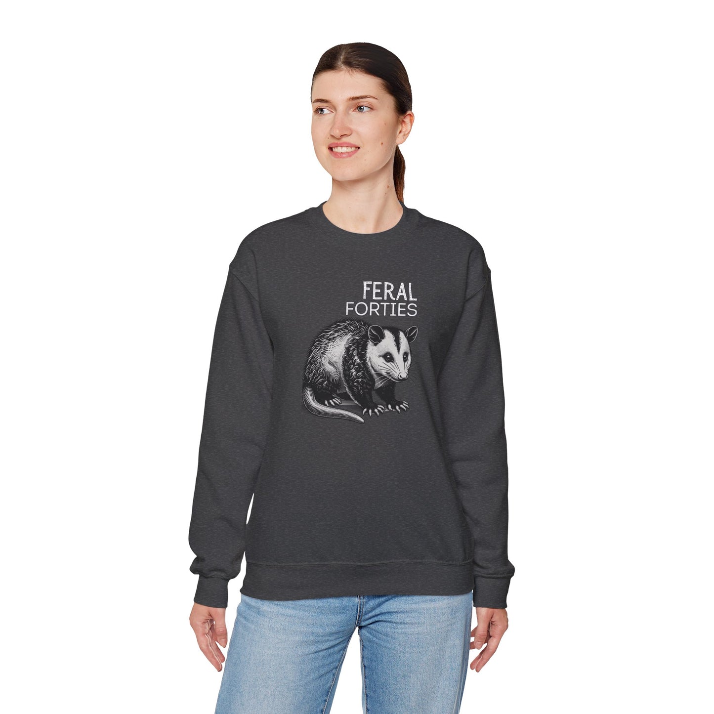 Feral Forties Sweatshirt, Funny Graphic Sweatshirt, Unisex Crewneck, Birthday Gift for Him/Her, Cozy Lounge Apparel