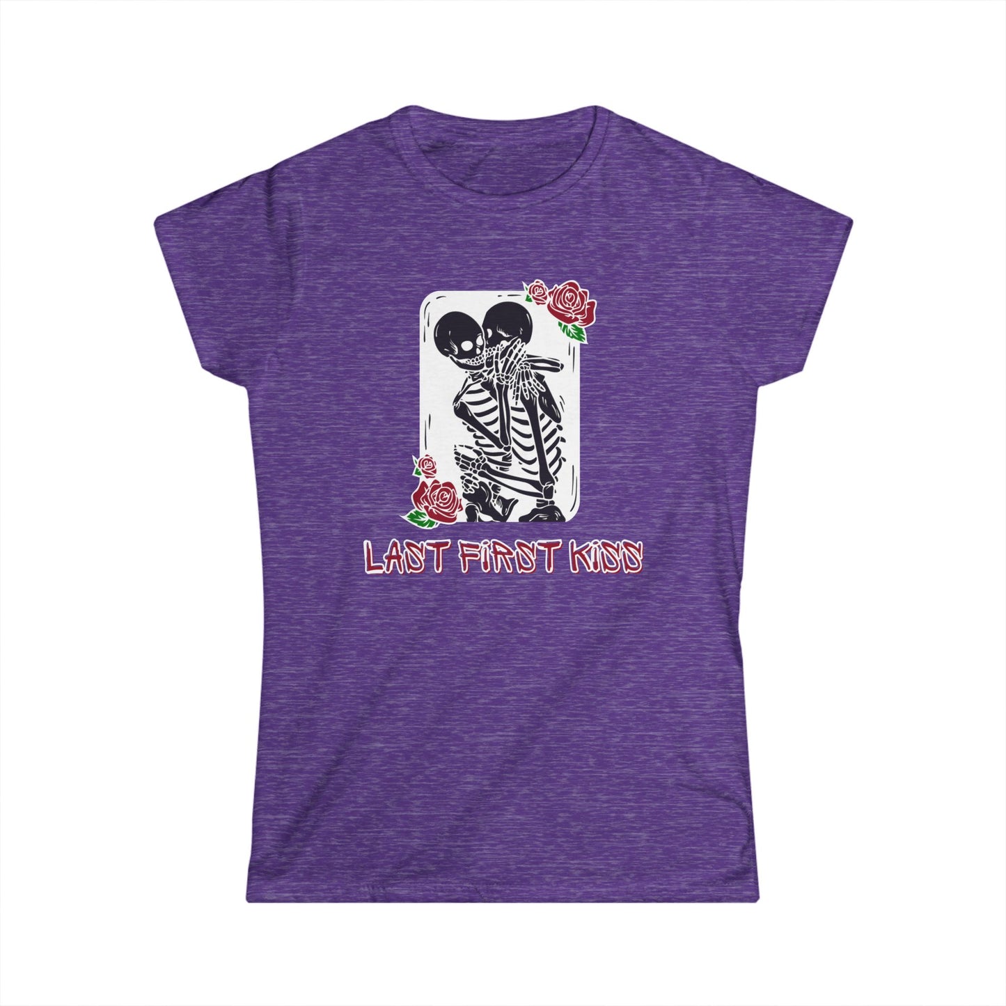 Last First Kiss Skeleton Love Women's Tee, Casual Halloween T-Shirt, Cute Skeleton Shirt