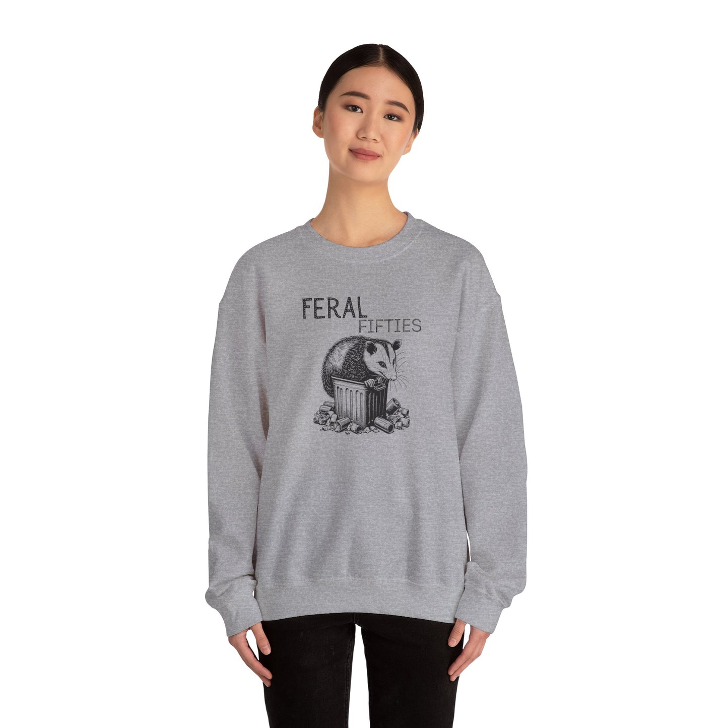 Feral Fifties Crewneck Sweatshirt, Funny Animal Sweatshirt, Gift for Animal Lovers, Casual Wear, Cozy Sweatshirt for Relaxation