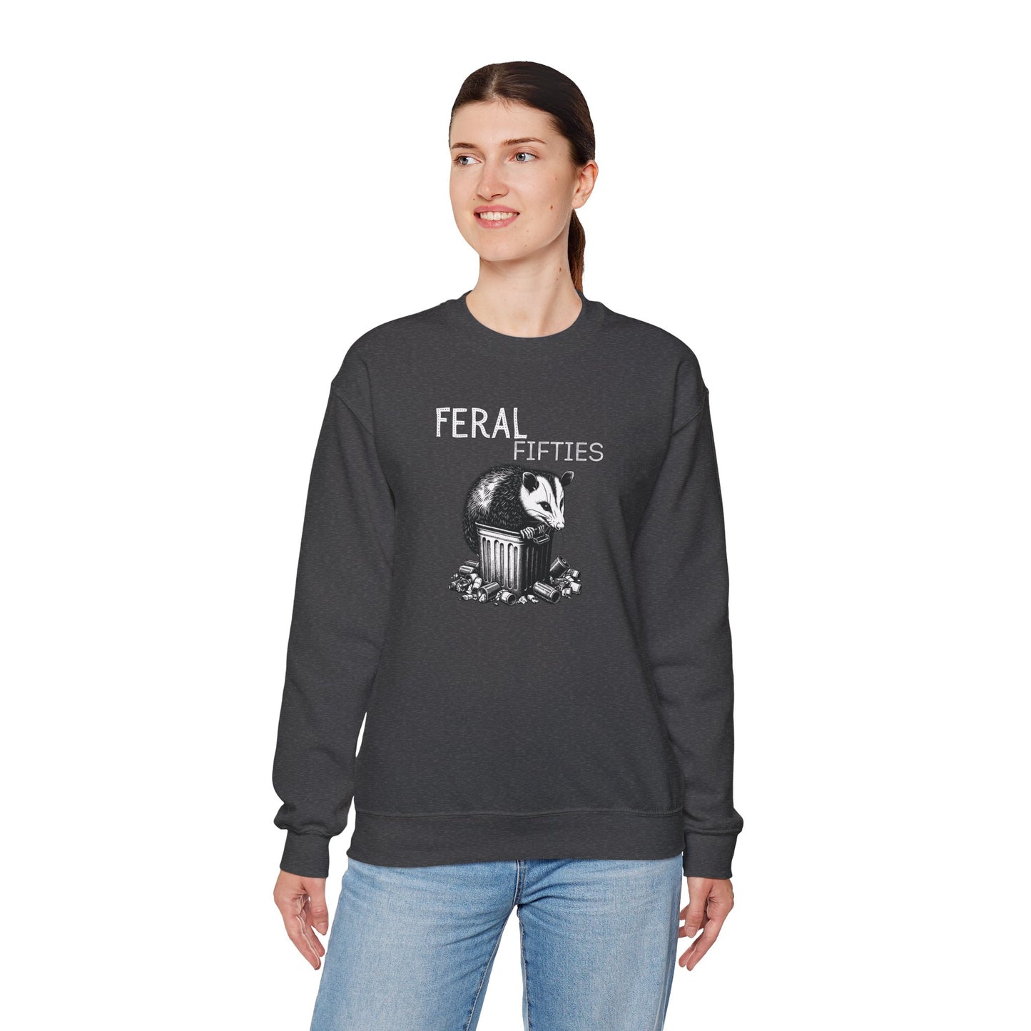 Feral Fifties Crewneck Sweatshirt, Funny Animal Sweatshirt, Gift for Animal Lovers, Casual Wear, Cozy Sweatshirt for Relaxation