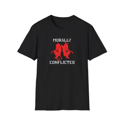 Morally Conflicted Unisex Softstyle T-Shirt - Quirky Graphic Tee, Gift for Friends, Casual Wear, Fun Statement Shirt, Unique Humor Apparel