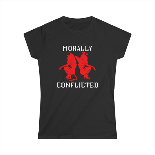 Morally Conflicted Women's Softstyle Tee, Cute Graphic Tee, Gift for Her, Casual Wear, Statement Shirt, Everyday Fashion