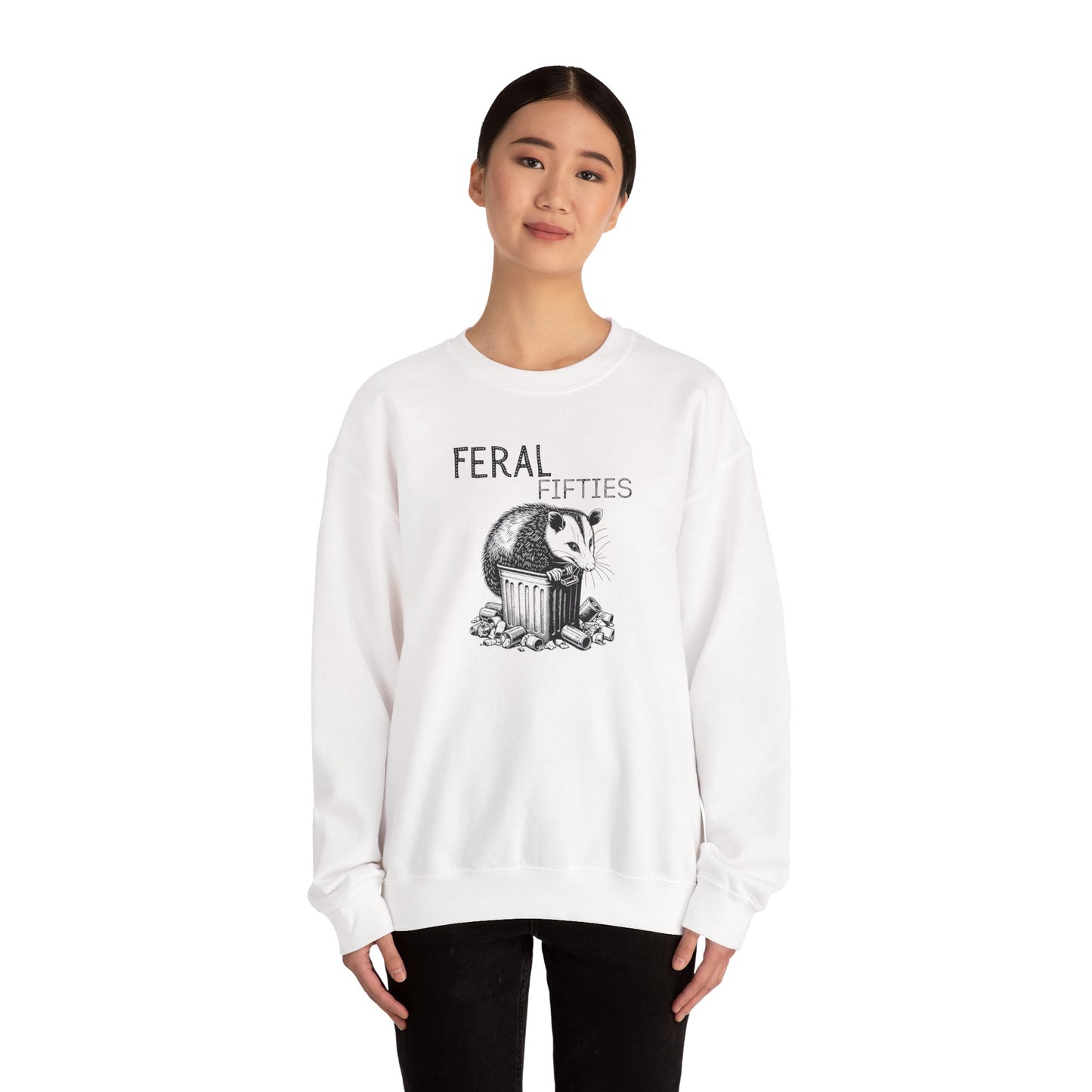 Feral Fifties Crewneck Sweatshirt, Funny Animal Sweatshirt, Gift for Animal Lovers, Casual Wear, Cozy Sweatshirt for Relaxation
