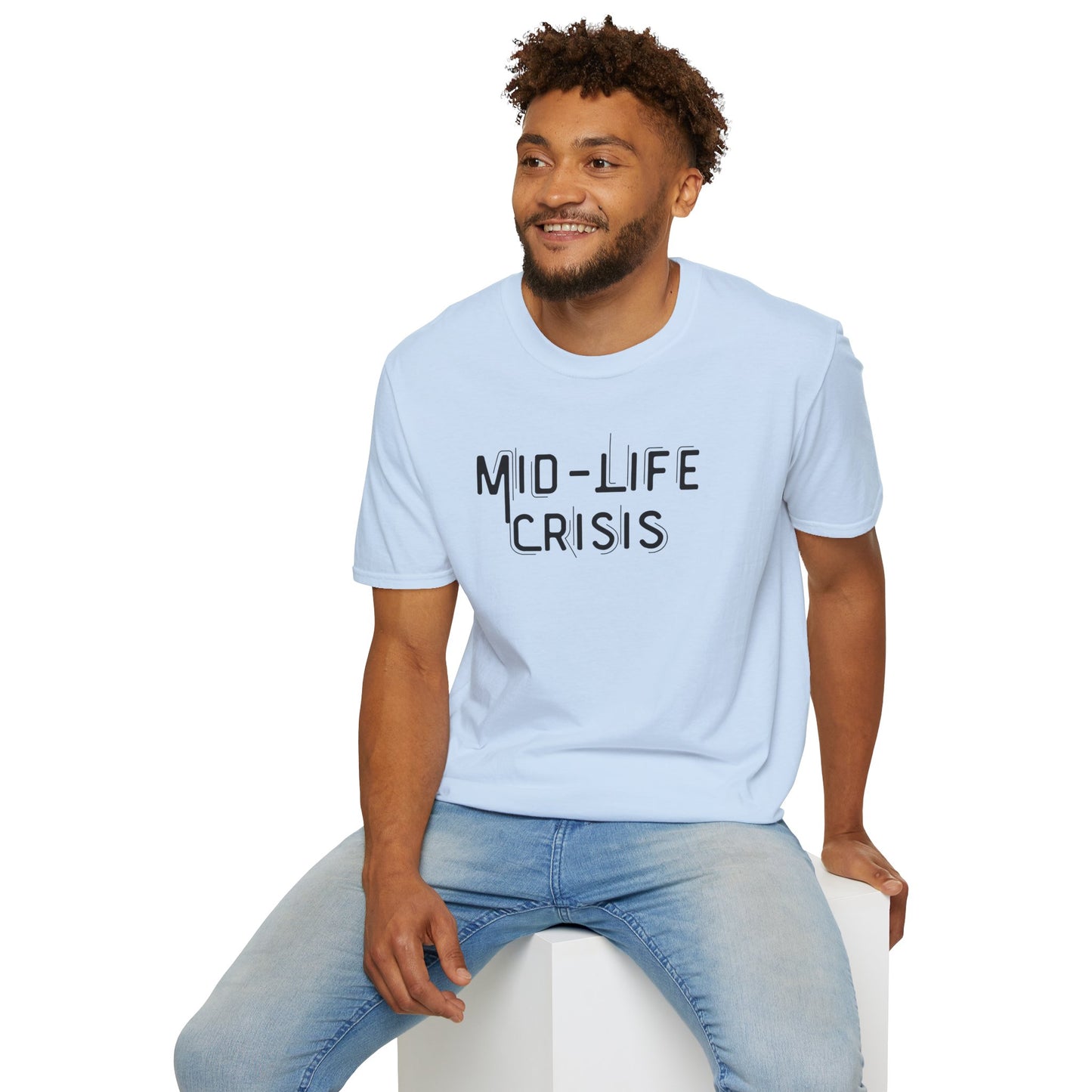 Mid-Life Crisis Unisex Softstyle T-Shirt, Funny Gift for Birthdays, Casual Wear, Humor Shirt, Great for Parties, Self-Care Tees